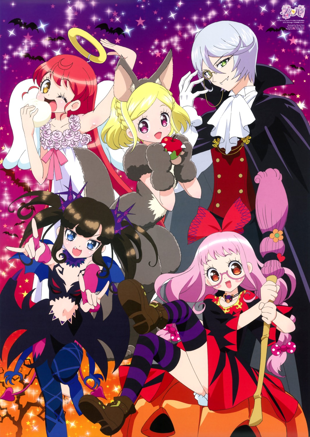 angel animal_ears bloomers dress halloween hara_shouji kiji_ajimi kurosu_aroma megane midorikaze_fuwari pantyhose pretty_series pripara shikyoin_hibiki shiratama_mikan tail thighhighs wings