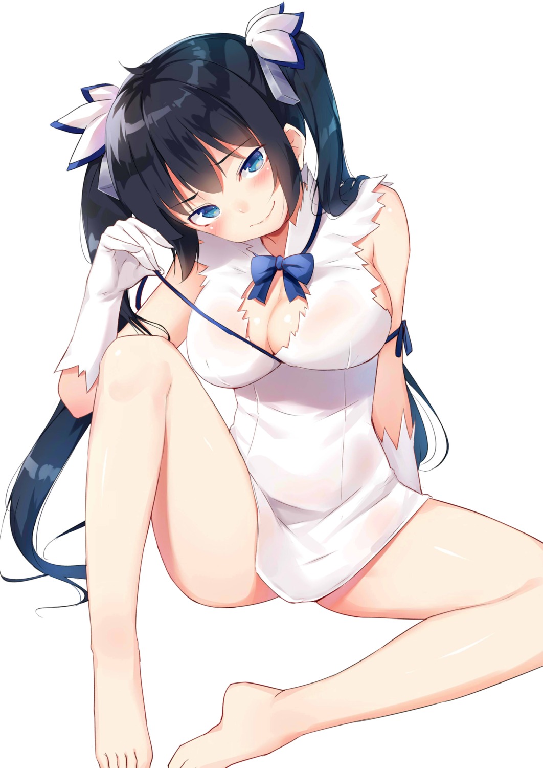 alexmaster cleavage dress dungeon_ni_deai_wo_motomeru_no_wa_machigatteiru_darou_ka feet hestia_(danmachi) no_bra