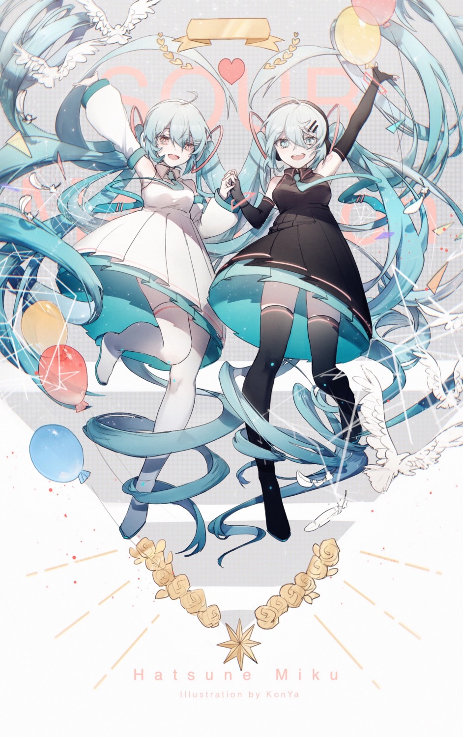 dress hatsune_miku headphones heels konya_karasue skirt_lift thighhighs vocaloid