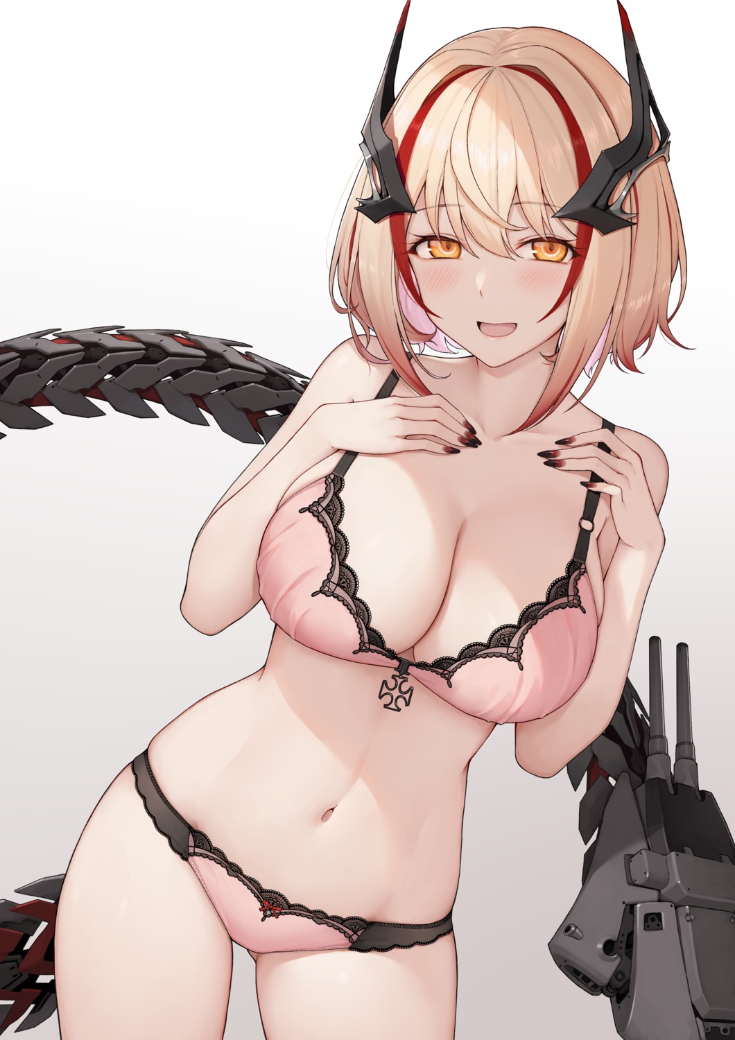 azur_lane bra breast_hold horns pantsu roon_(azur_lane) tail terras