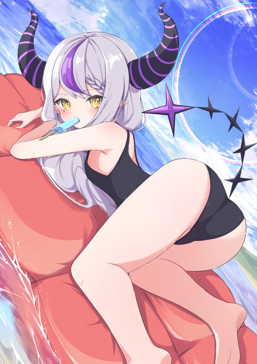ass fumi_(fumibeing) hololive horns la+_darknesss loli pointy_ears swimsuits tail