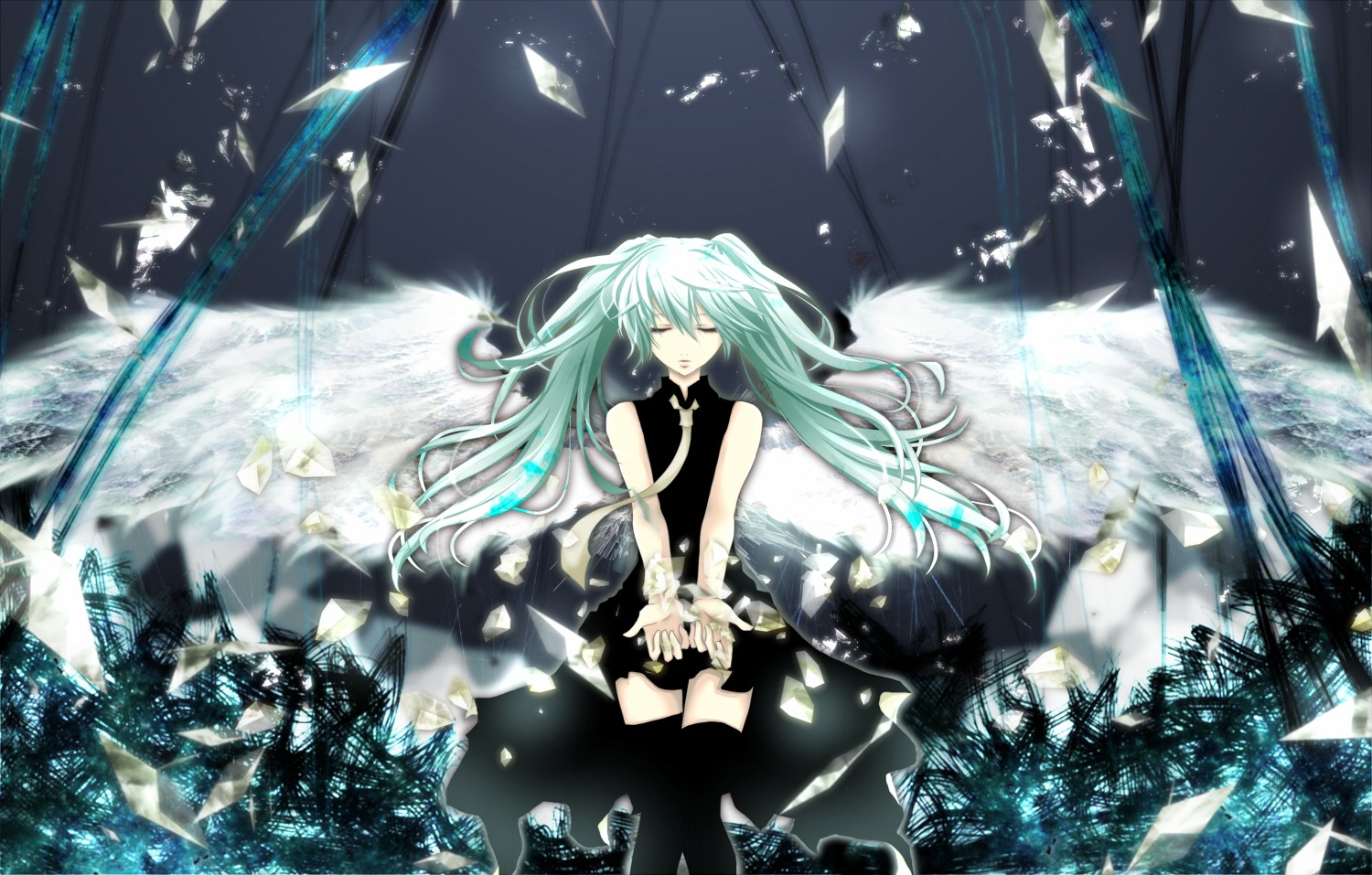 aonoe dress hatsune_miku thighhighs vocaloid wings