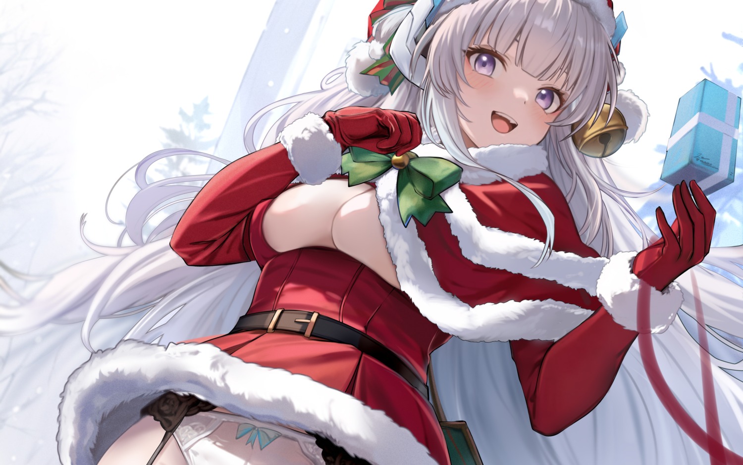 blue_archive christmas dasiu garter_belt no_bra pantsu skirt_lift ushio_noa