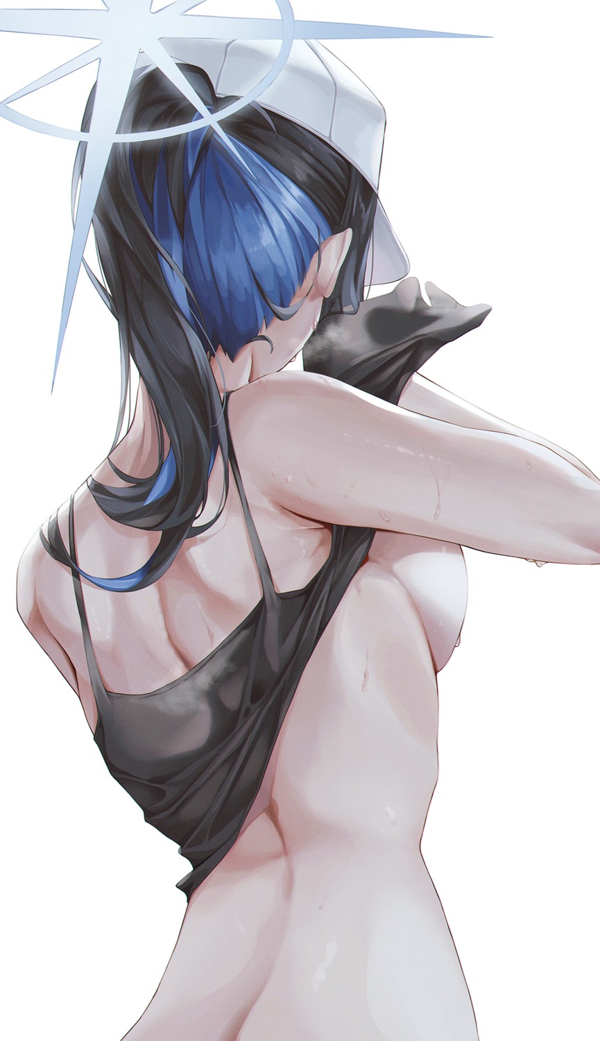 blue_archive halo joumae_saori moda_(mo_da_3) no_bra shirt_lift wet