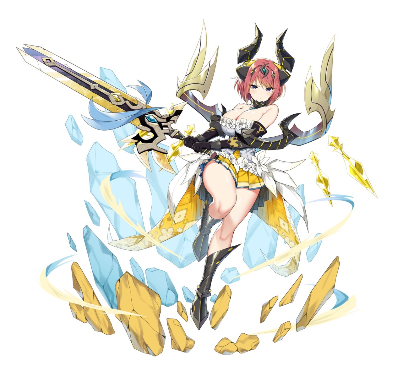 armor cleavage horns no_bra sky-freedom sword