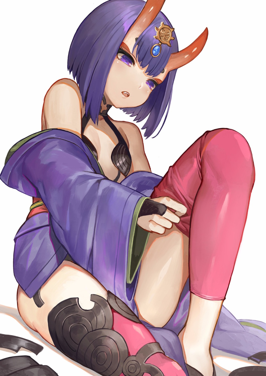 akizone fate/grand_order horns no_bra open_shirt shuten_douji_(fate/grand_order) thighhighs