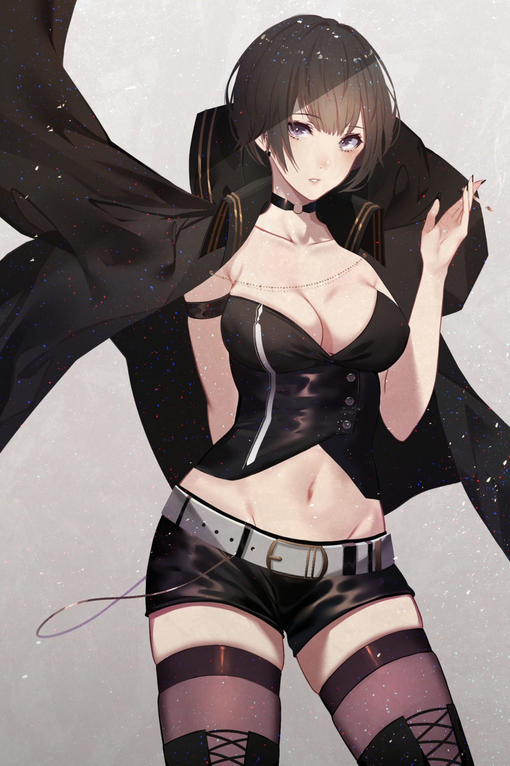 cleavage kisui smoking thighhighs