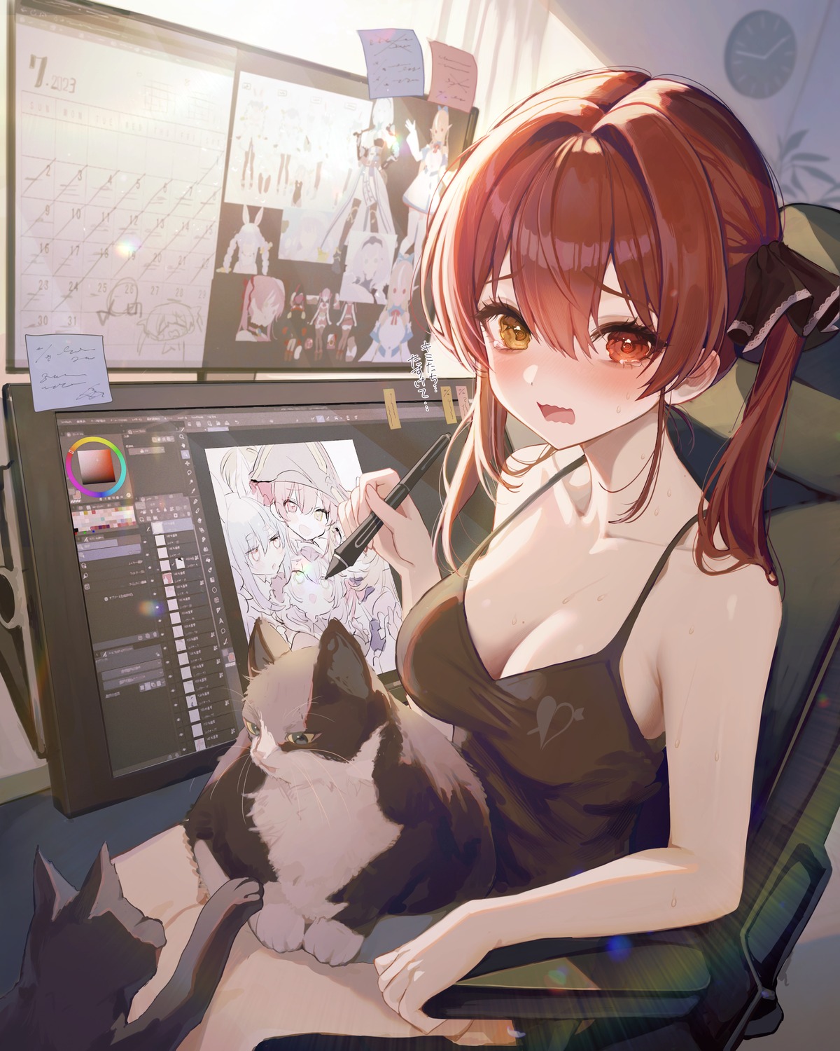 heterochromia hololive houshou_marine kudou_eru lingerie neko