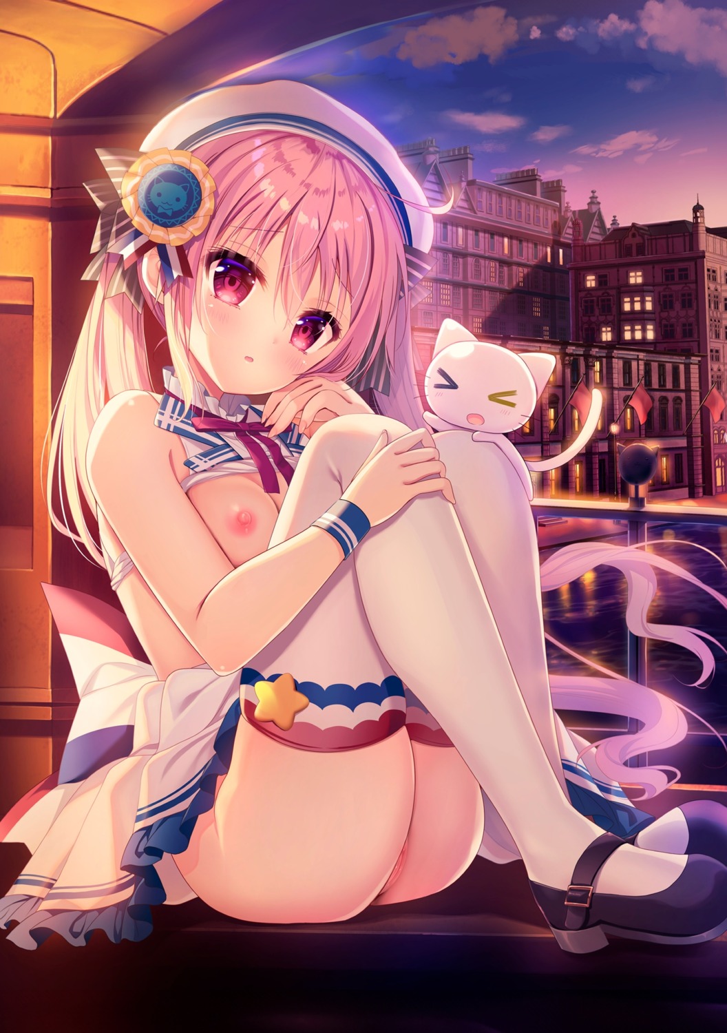 breasts neko nipples no_bra nopan pussy seifuku shirt_lift shiwasu_horio skirt_lift thighhighs uncensored