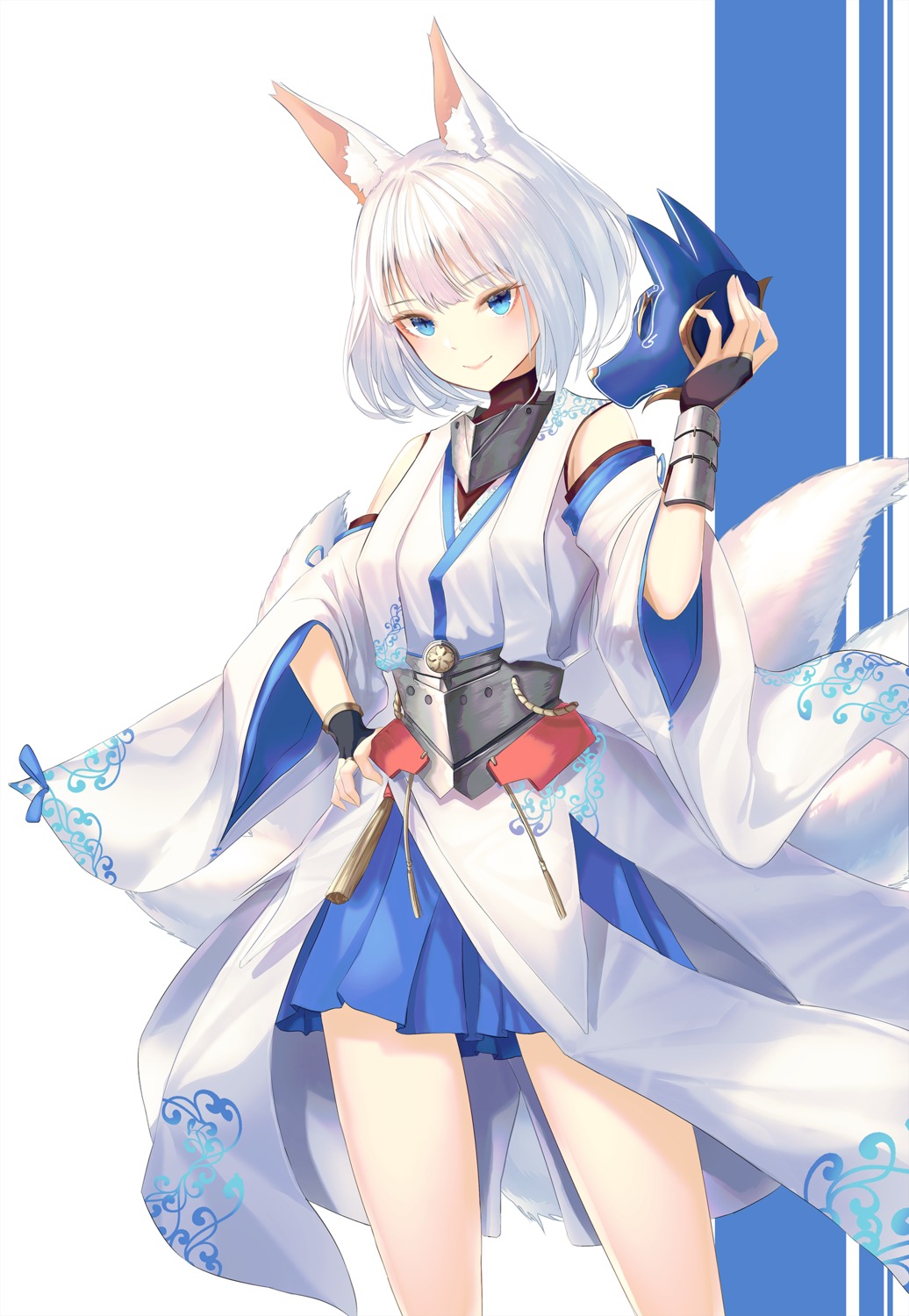 animal_ears azur_lane bosumonki japanese_clothes kaga_(azur_lane) kitsune tail