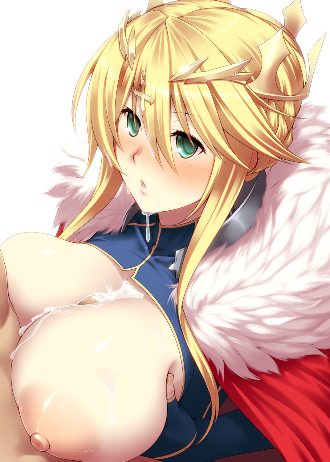 artoria_pendragon_(lancer) breast_hold breasts cum fate/grand_order nipples no_bra open_shirt paizuri penis tro