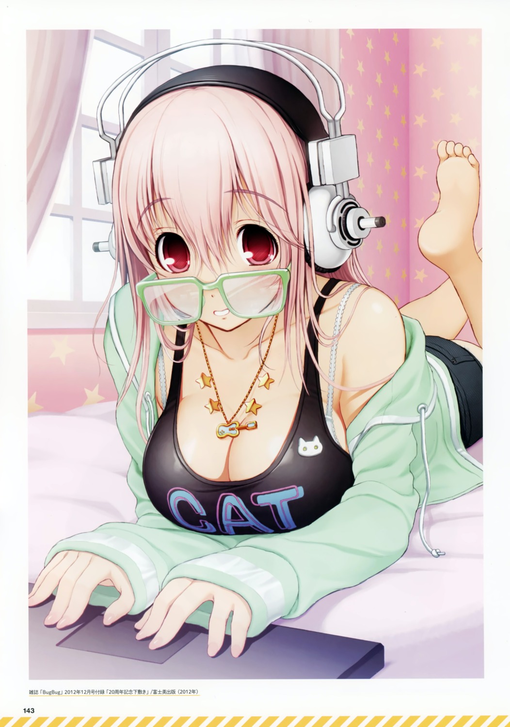 bra cleavage headphones megane scanning_dust sonico super_sonico tsuji_santa