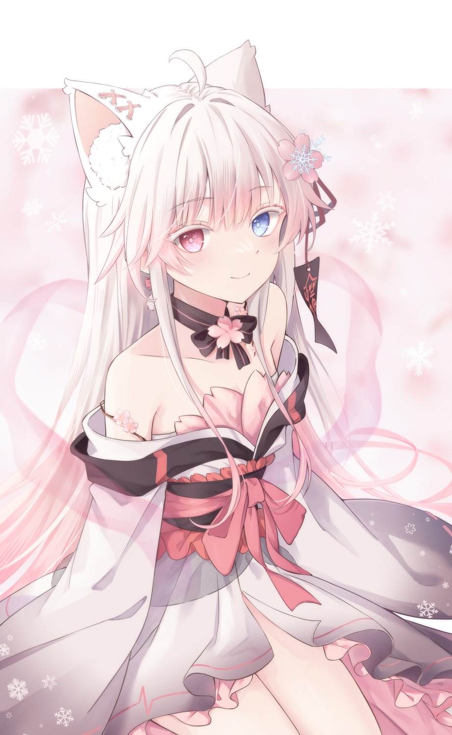 animal_ears heterochromia indie_virtual_youtuber japanese_clothes nekomimi no_bra open_shirt see_through shinyo_yukino shinyo_yukino_(vtuber)