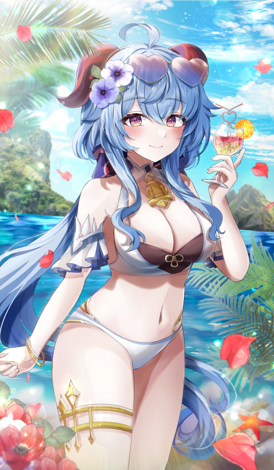 bikini cleavage ganyu garter genshin_impact horns megane ryunbi swimsuits