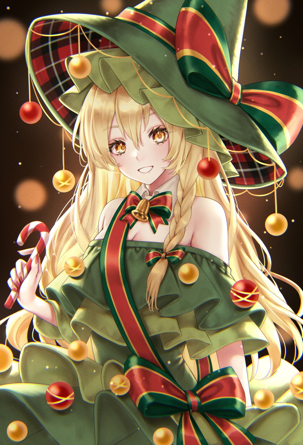 christmas cleavage dress kirisame_marisa torinari_(dtvisu) touhou witch