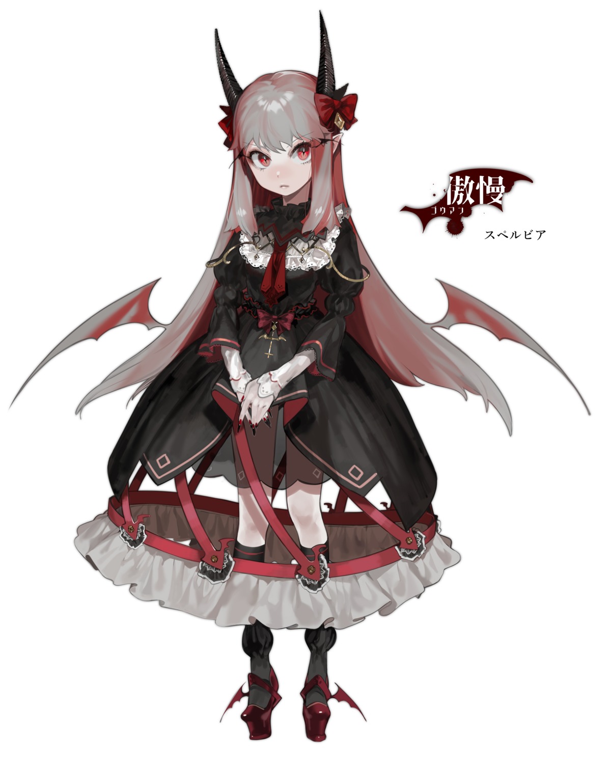 dress gothic_lolita horns lolita_fashion ohisashiburi pointy_ears see_through wings