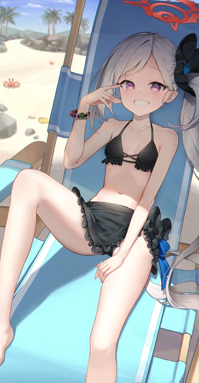 asagi_mutsuki bikini blue_archive halo hanavvi loli pointy_ears skirt_lift swimsuits