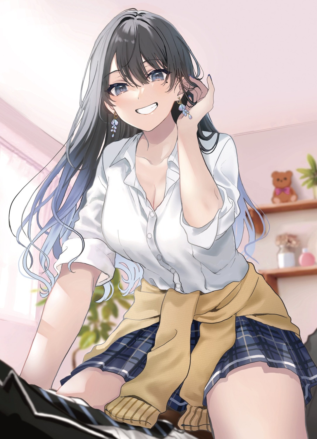 cleavage hamu_(plot_sy) open_shirt sasagawa_ayano seifuku sweater