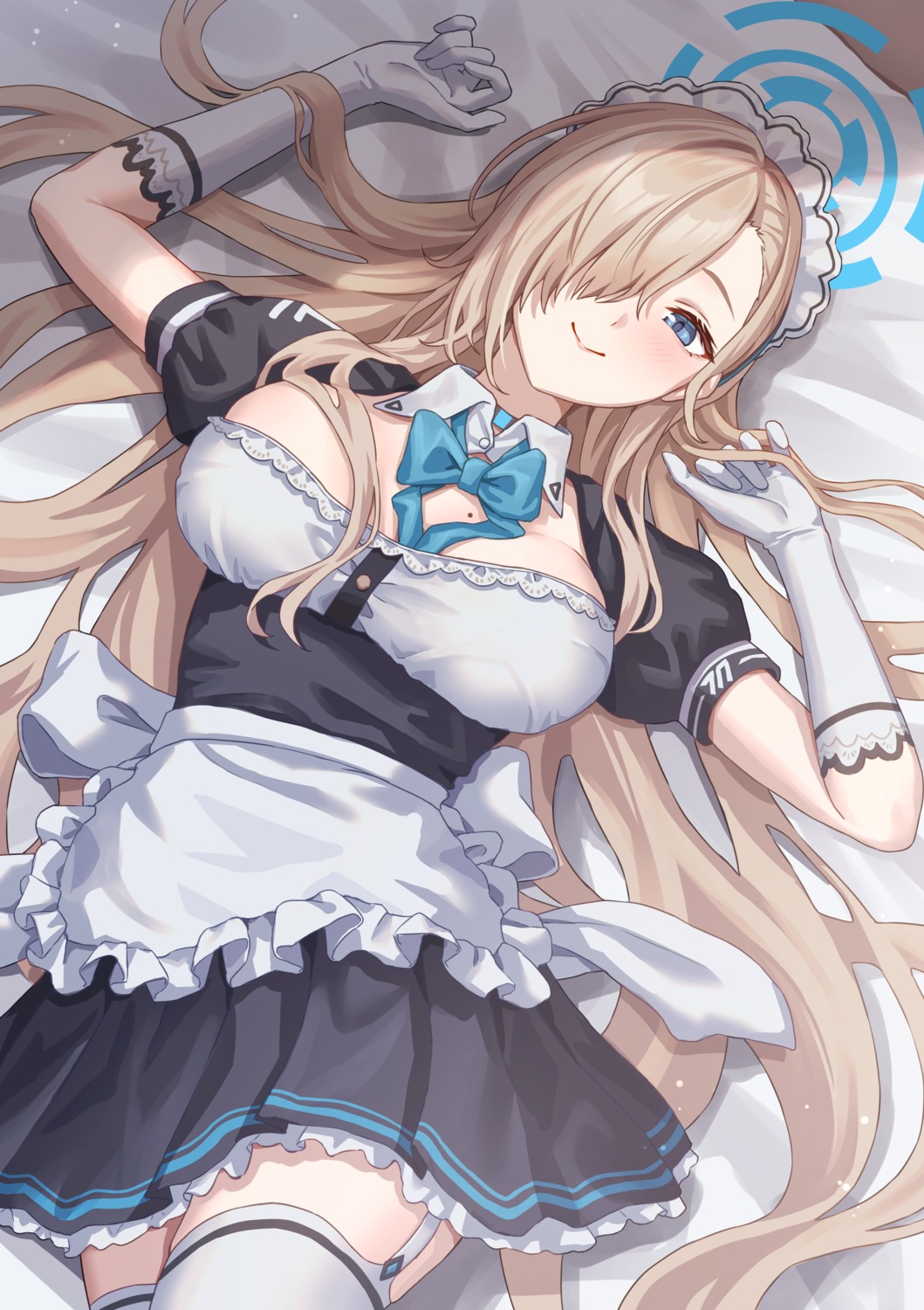 blue_archive halo ichinose_asuna maid no_bra simoumi_217 stockings thighhighs