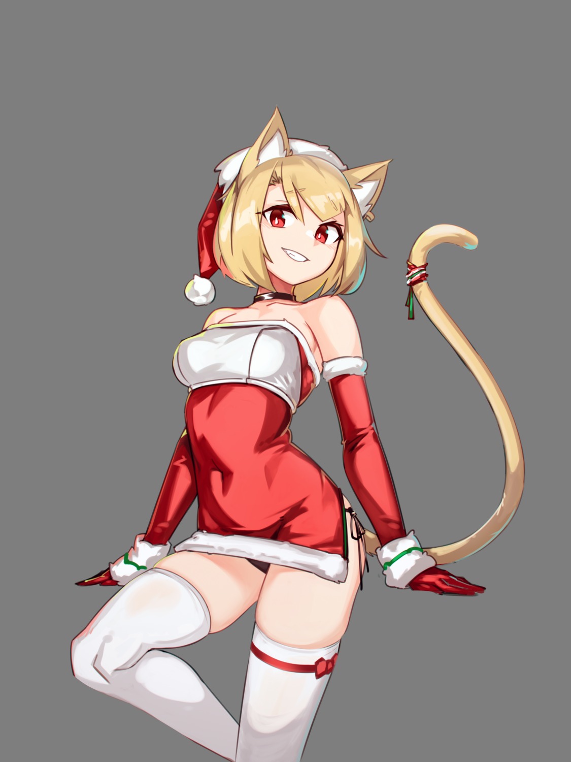 animal_ears christmas deel_(rkeg) dress nekomimi pantsu skirt_lift string_panties tail thighhighs