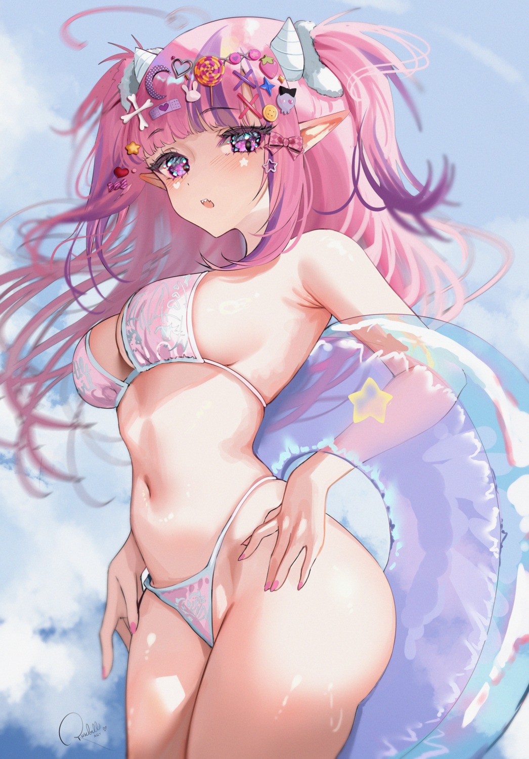 bikini horns ironmouse pointy_ears rosebell swimsuits thong vshojo