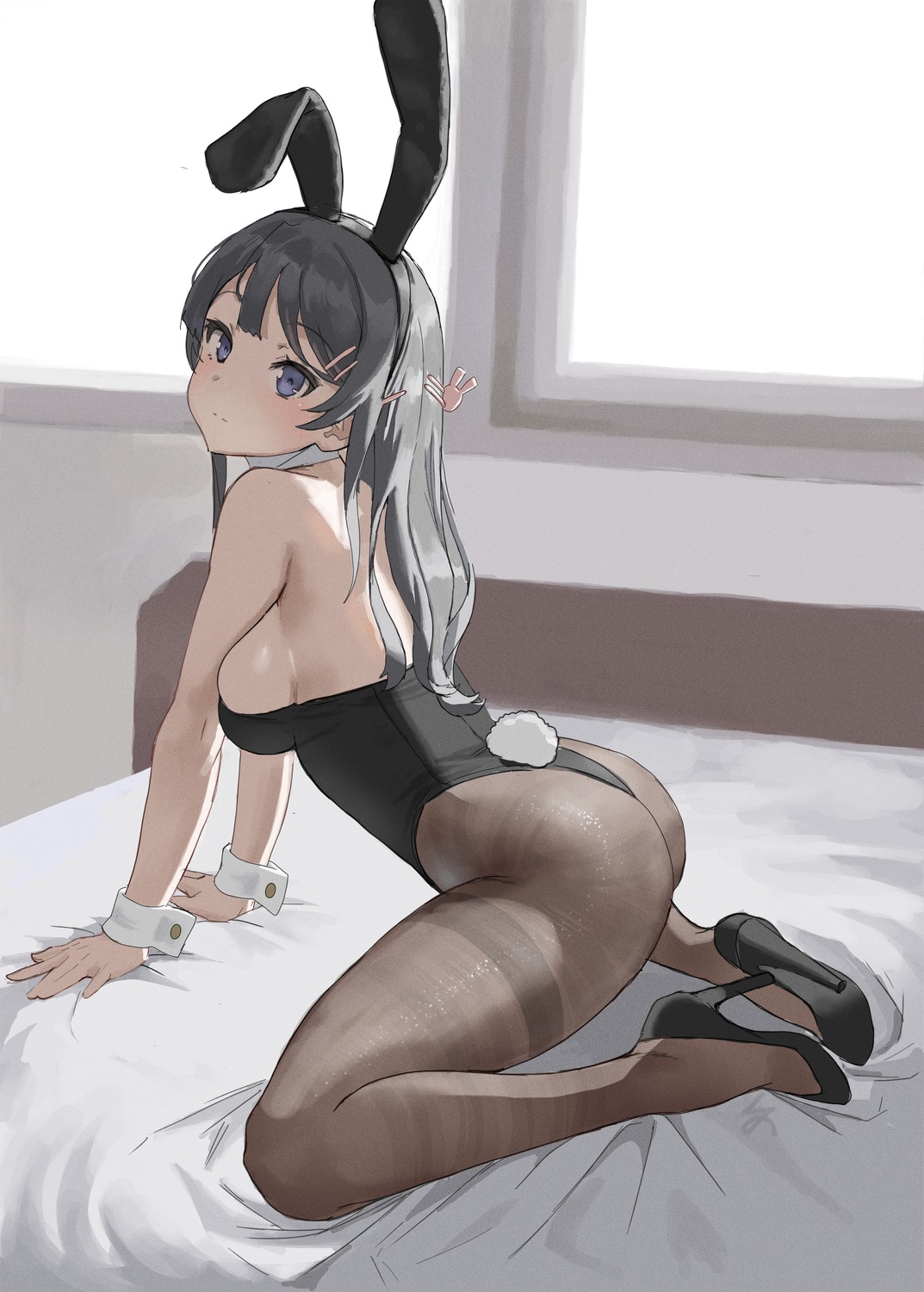 animal_ears ass bunny_ears bunny_girl heels no_bra pantyhose sakurajima_mai seishun_buta_yarou_series tail zefrableu