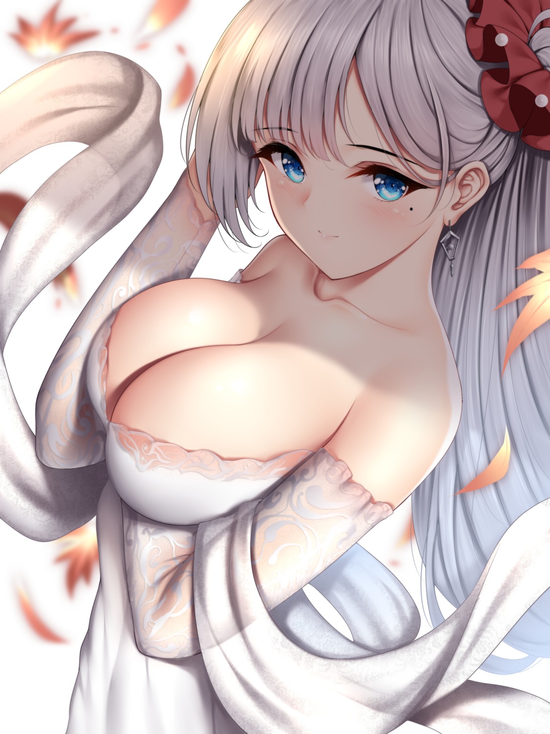 azur_lane breast_hold cleavage dress no_bra shoukaku_(azur_lane) wedding_dress wsman