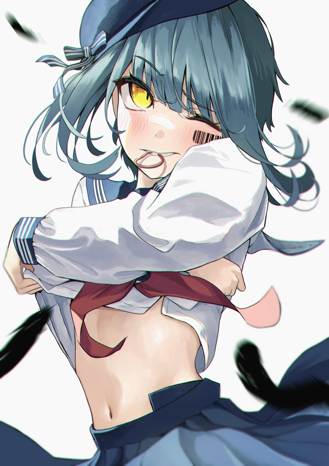 arisugawa_bii seifuku shirt_lift tattoo undressing