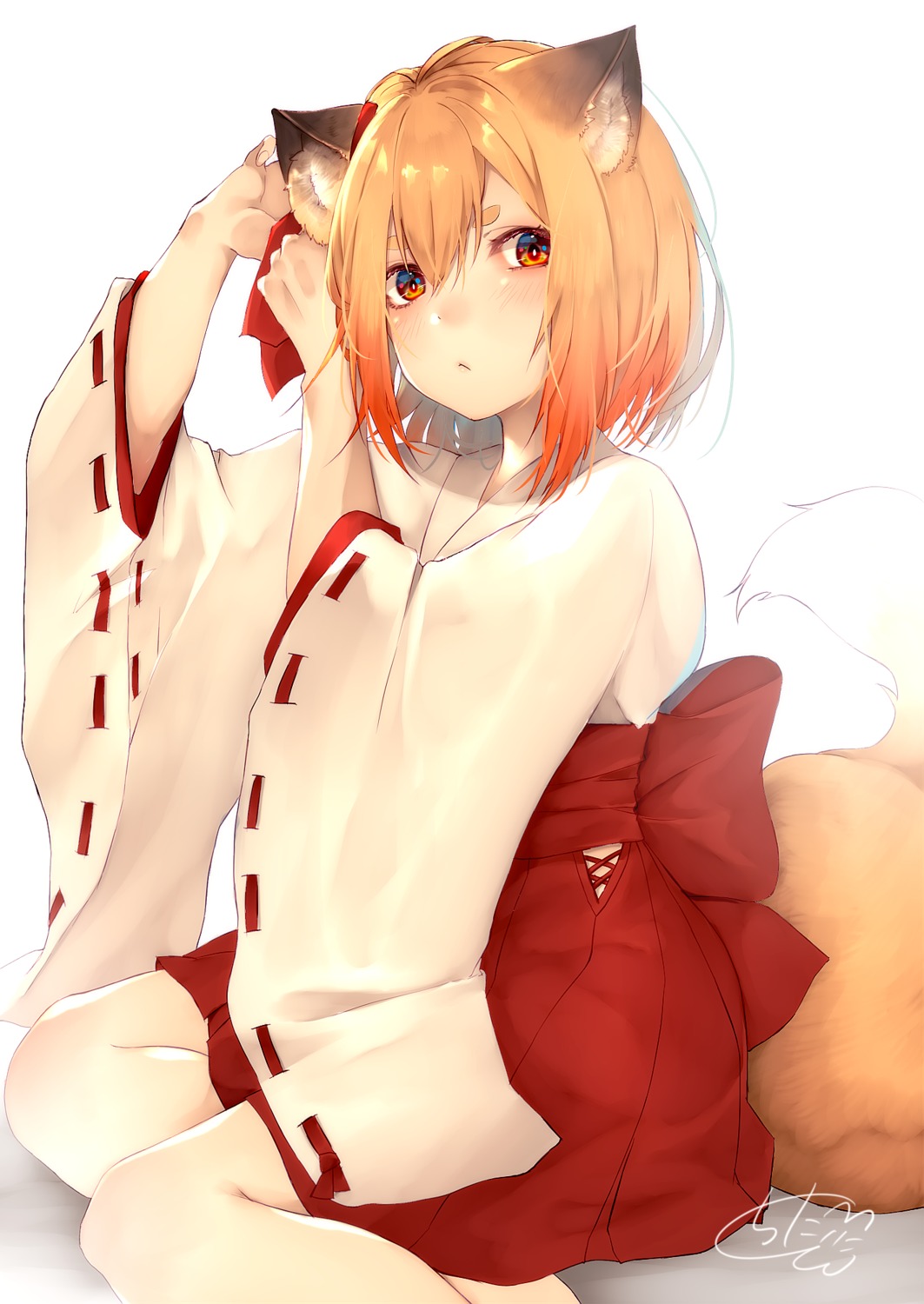 animal_ears chita_(ketchup) kitsune miko tail