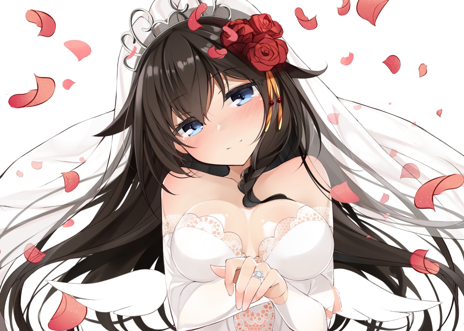 cleavage dress kantai_collection netarou see_through shigure_(kancolle) wedding_dress wings