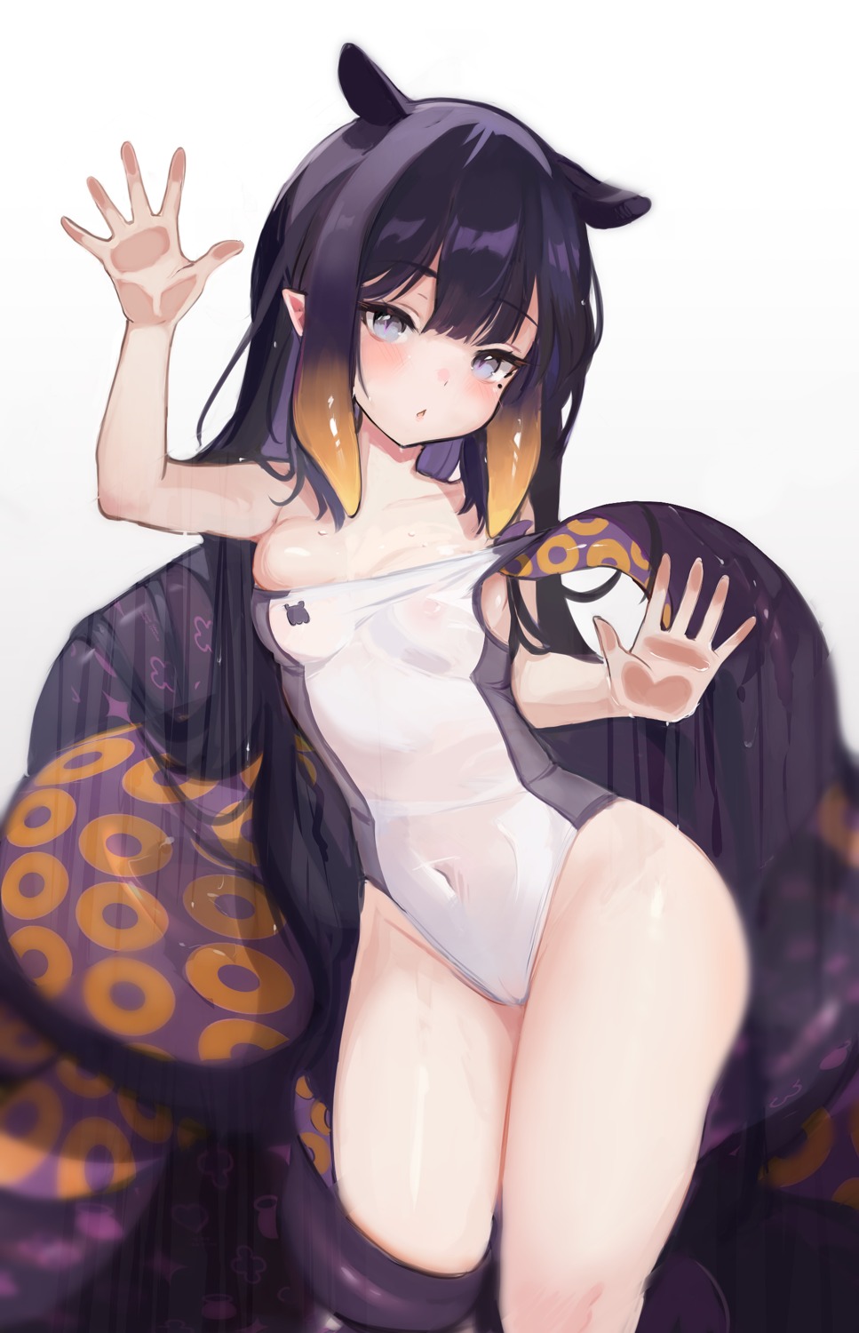 animal_ears areola cameltoe hololive hololive_english koahri loli ninomae_ina'nis pointy_ears see_through swimsuits tentacles wet_clothes