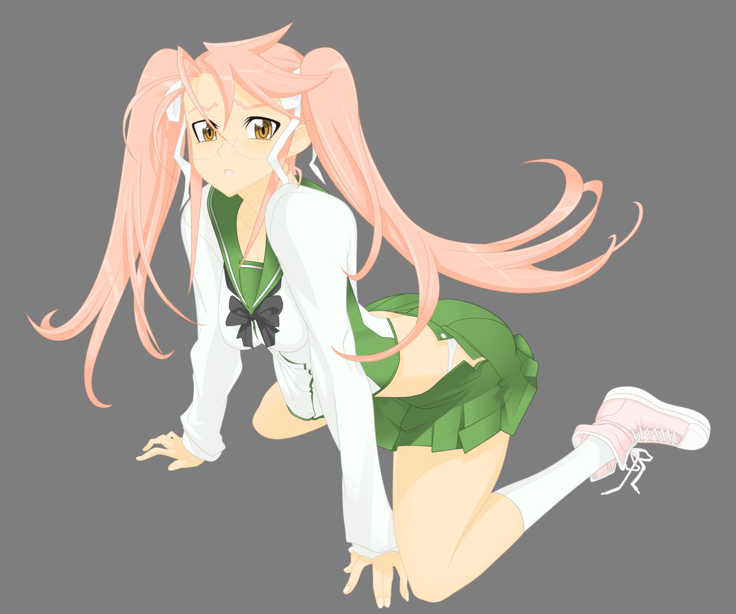 highschool_of_the_dead megane pantsu seifuku takagi_saya transparent_png vector_trace