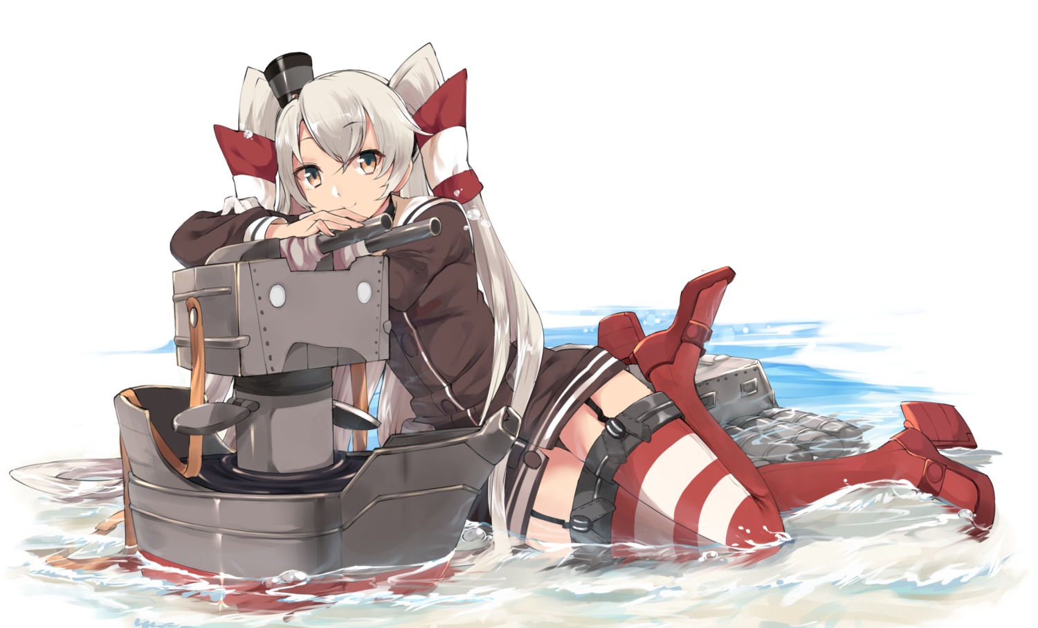 amatsukaze_(kancolle) kantai_collection seifuku thighhighs touzai weapon wet_clothes