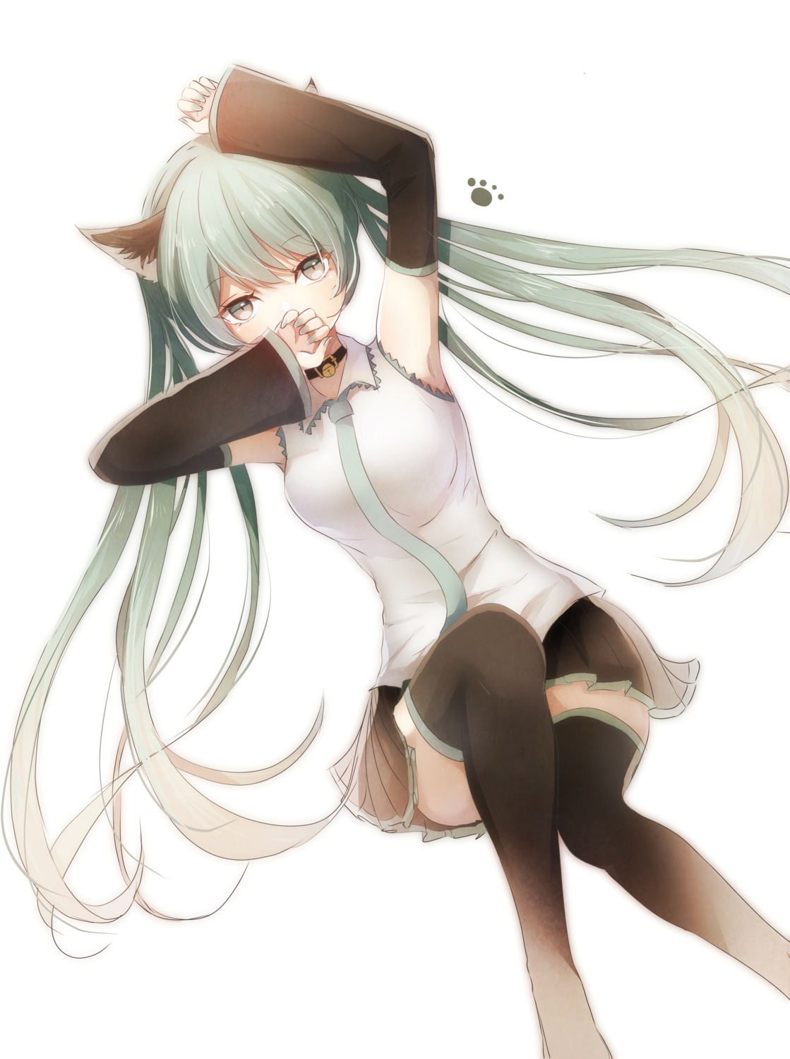 animal_ears hatsune_miku kopunko nekomimi skirt_lift thighhighs vocaloid