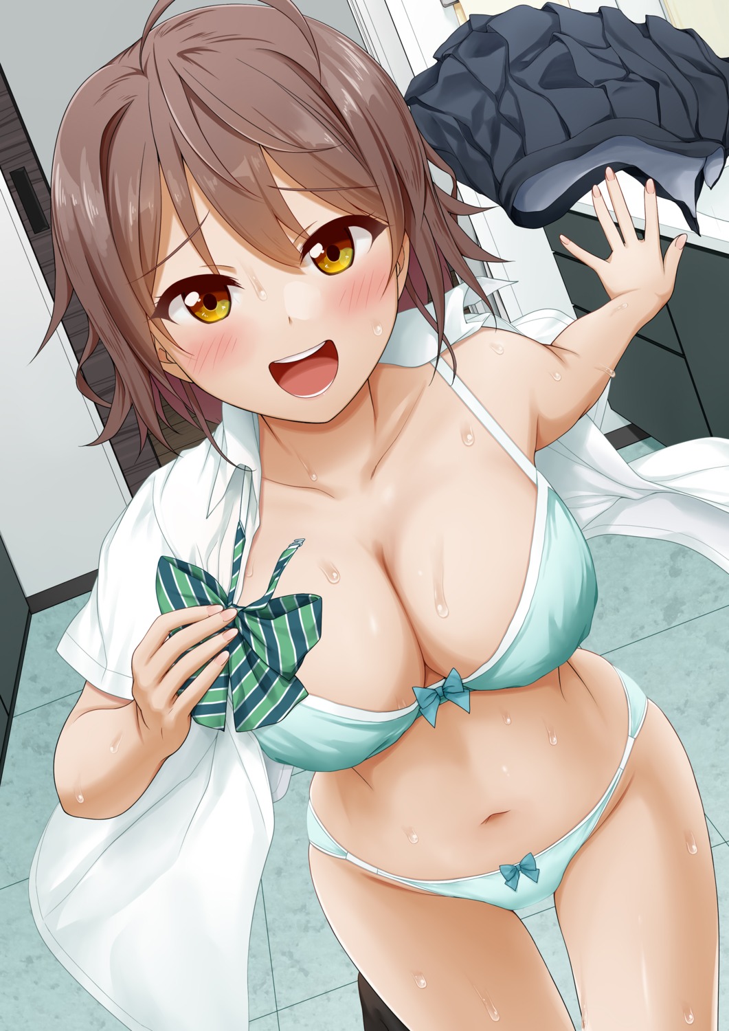 bra cleavage miel_(lessontome) open_shirt pantsu seifuku wet