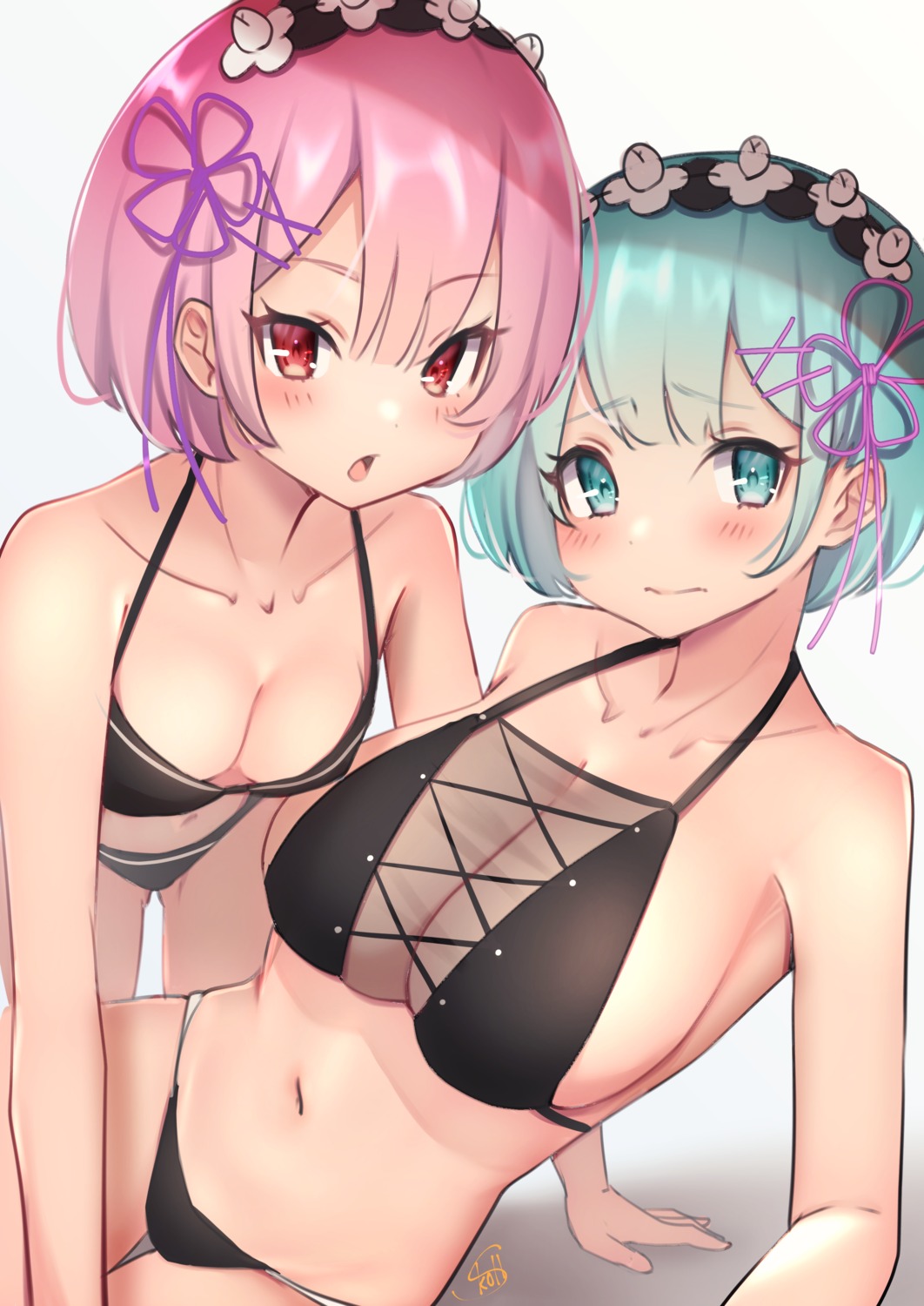 bikini ram_(re_zero) re_zero_kara_hajimeru_isekai_seikatsu rem_(re_zero) see_through skoll_world swimsuits