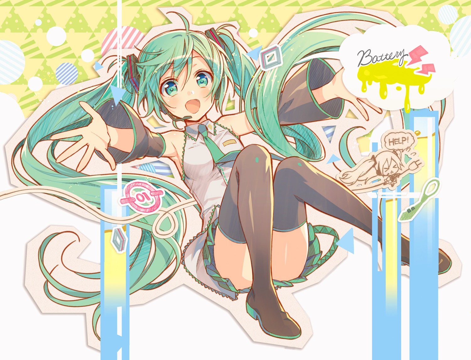 hatsune_miku headphones murakami_yuichi thighhighs vocaloid