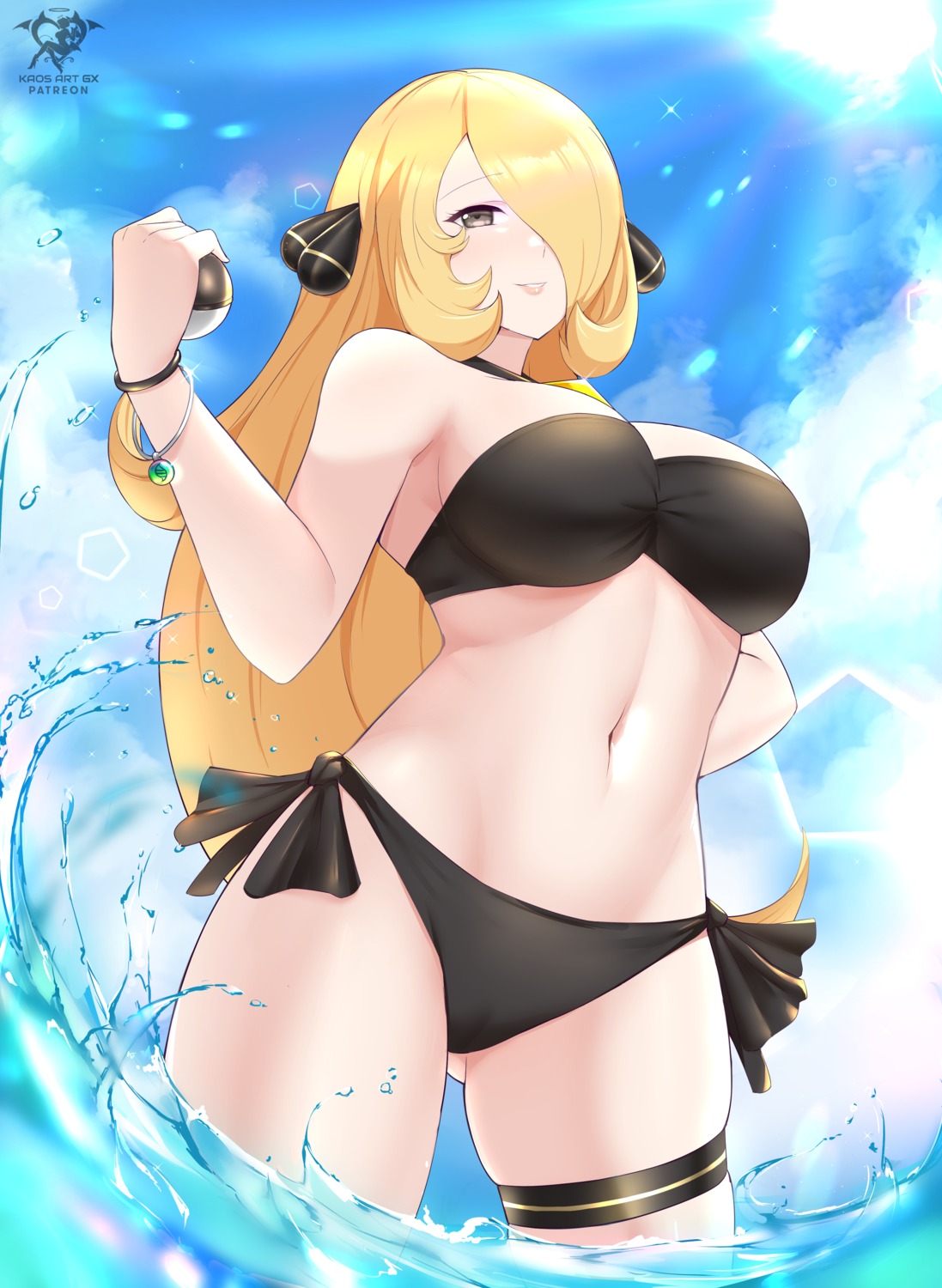 bikini garter kaos_art pokemon pokemon_bdsp pokemon_dppt shirona_(pokemon) swimsuits wet