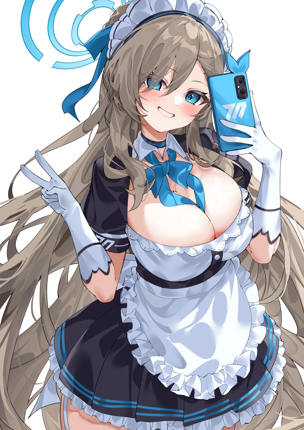 blue_archive halo hua-huahua ichinose_asuna maid selfie stockings thighhighs