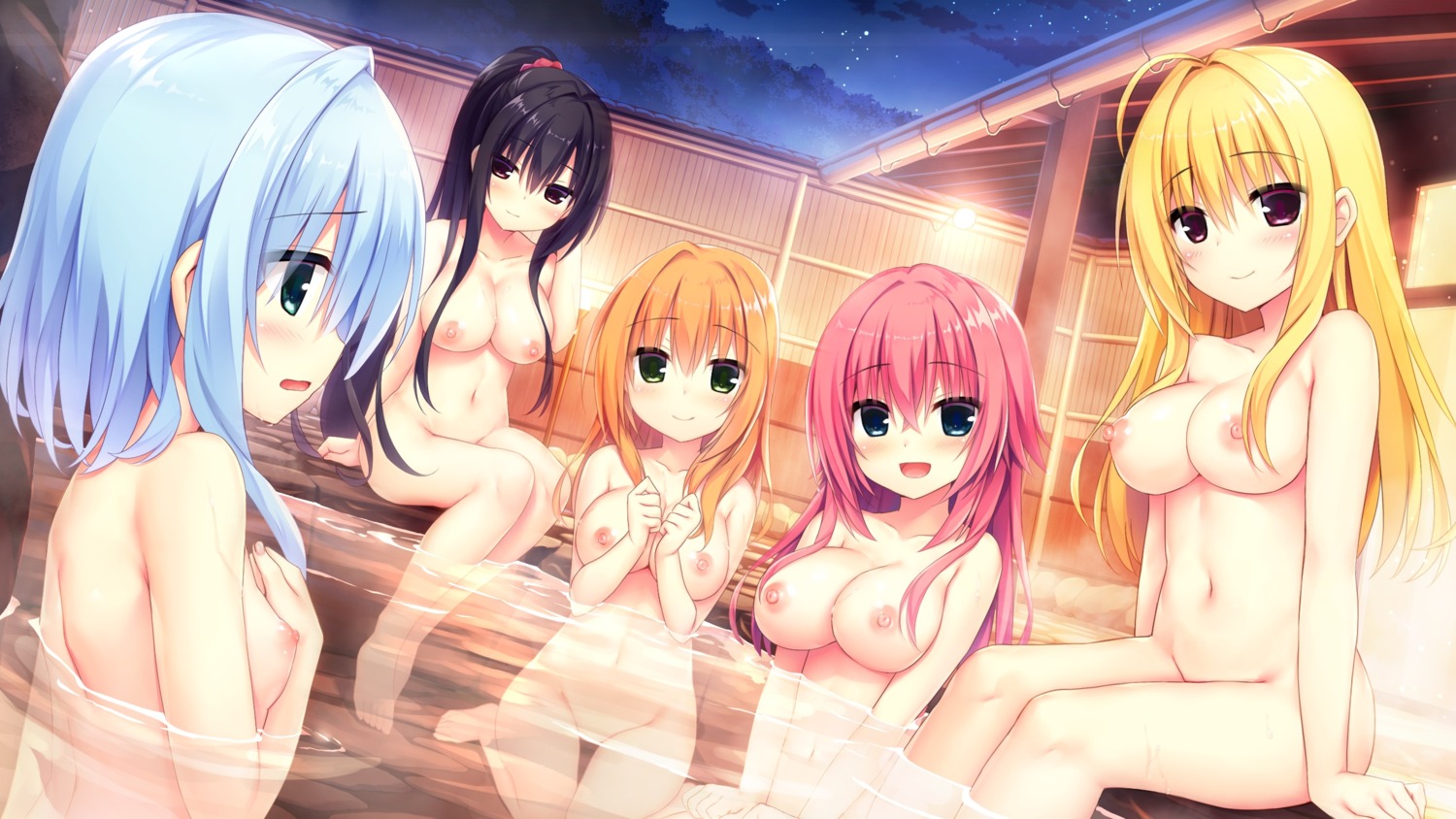 bathing breast_hold game_cg hamidashi_creative izumi_hiyori kamakura_shio madosoft naked nipples nishiki_asumi onsen tokiwa_kano utsunomiya_tsumire wet