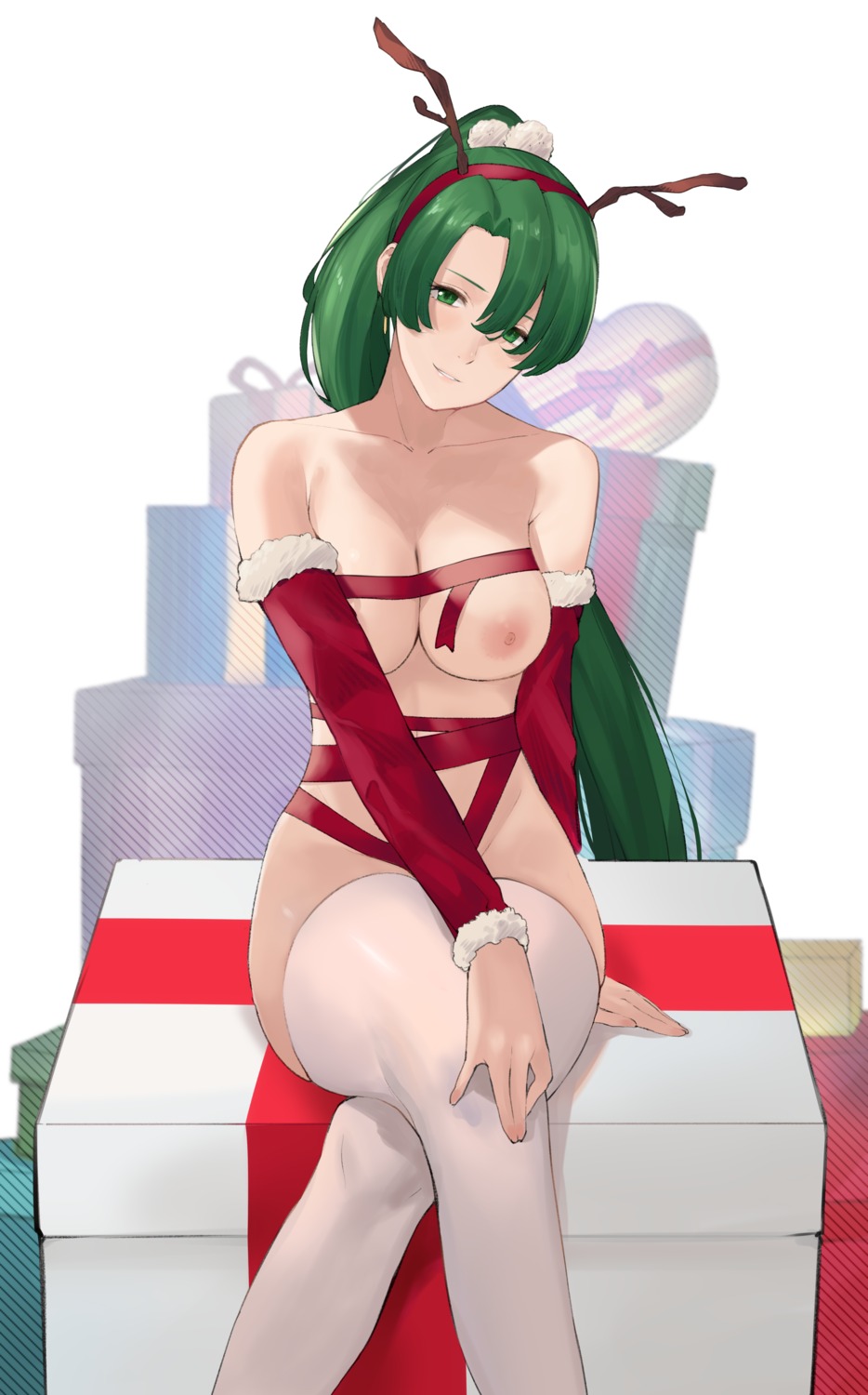 christmas fire_emblem fire_emblem:_rekka_no_ken horns j@ck lyndis_(fire_emblem) naked_ribbon nipples thighhighs