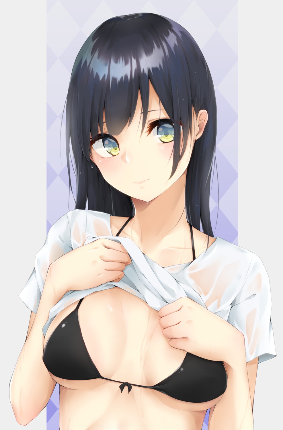 bikini_top breast_hold hijouguti see_through shirt_lift swimsuits wet wet_clothes