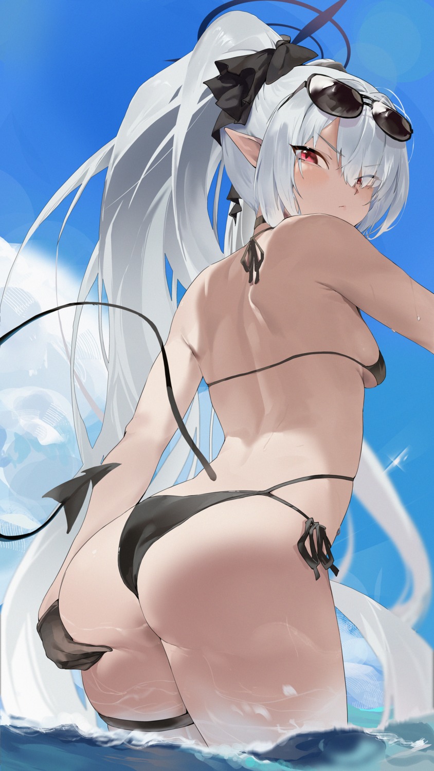 bikini blue_archive garter megane pointy_ears sadan1317 shiromi_iori swimsuits tail