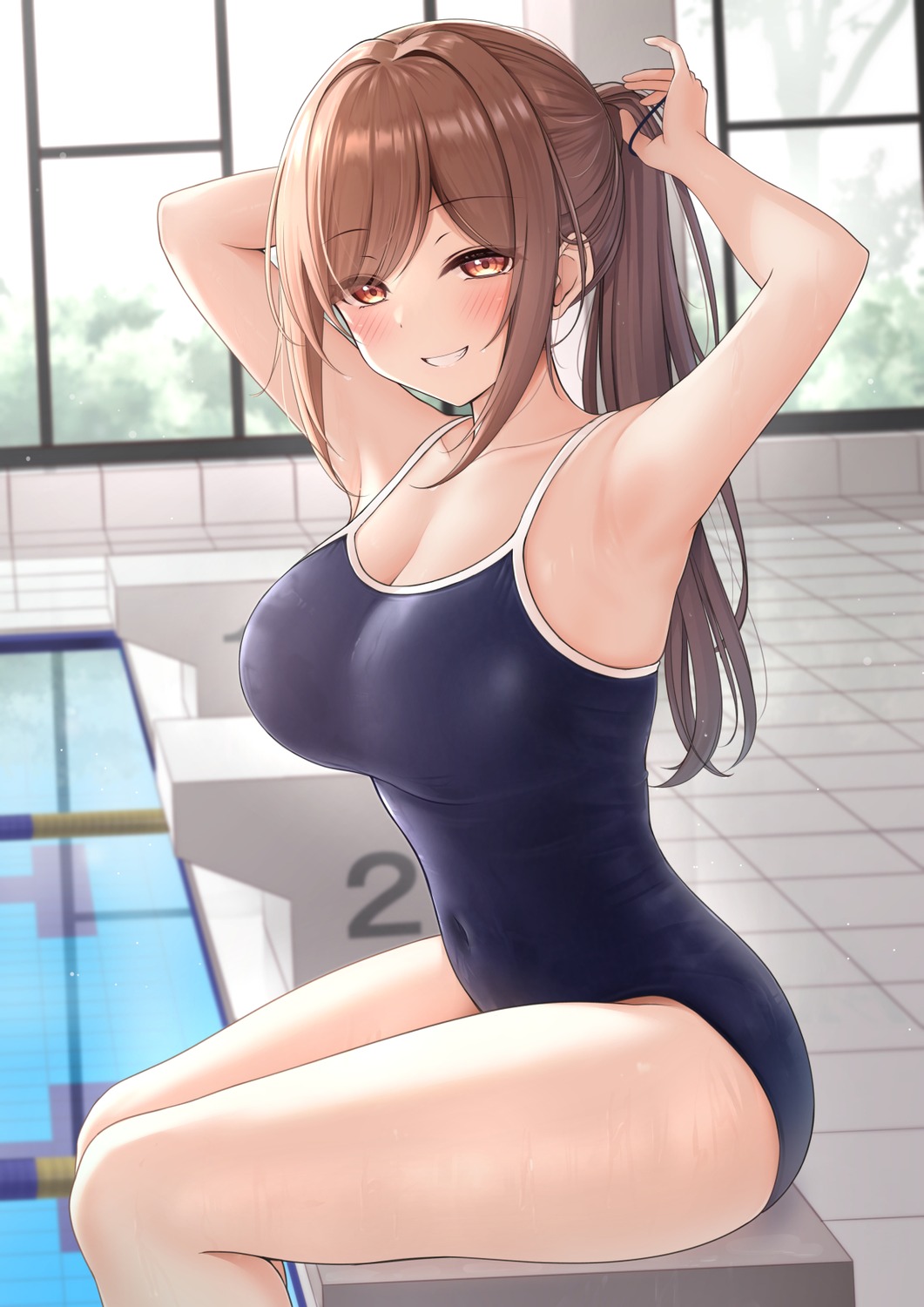 cleavage monaka_curl school_swimsuit swimsuits wet