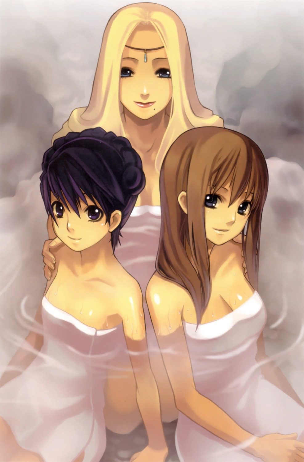 ar_tonelico aurica_nestmile claire_branch misha_arsellec_lune nagi_ryou onsen towel