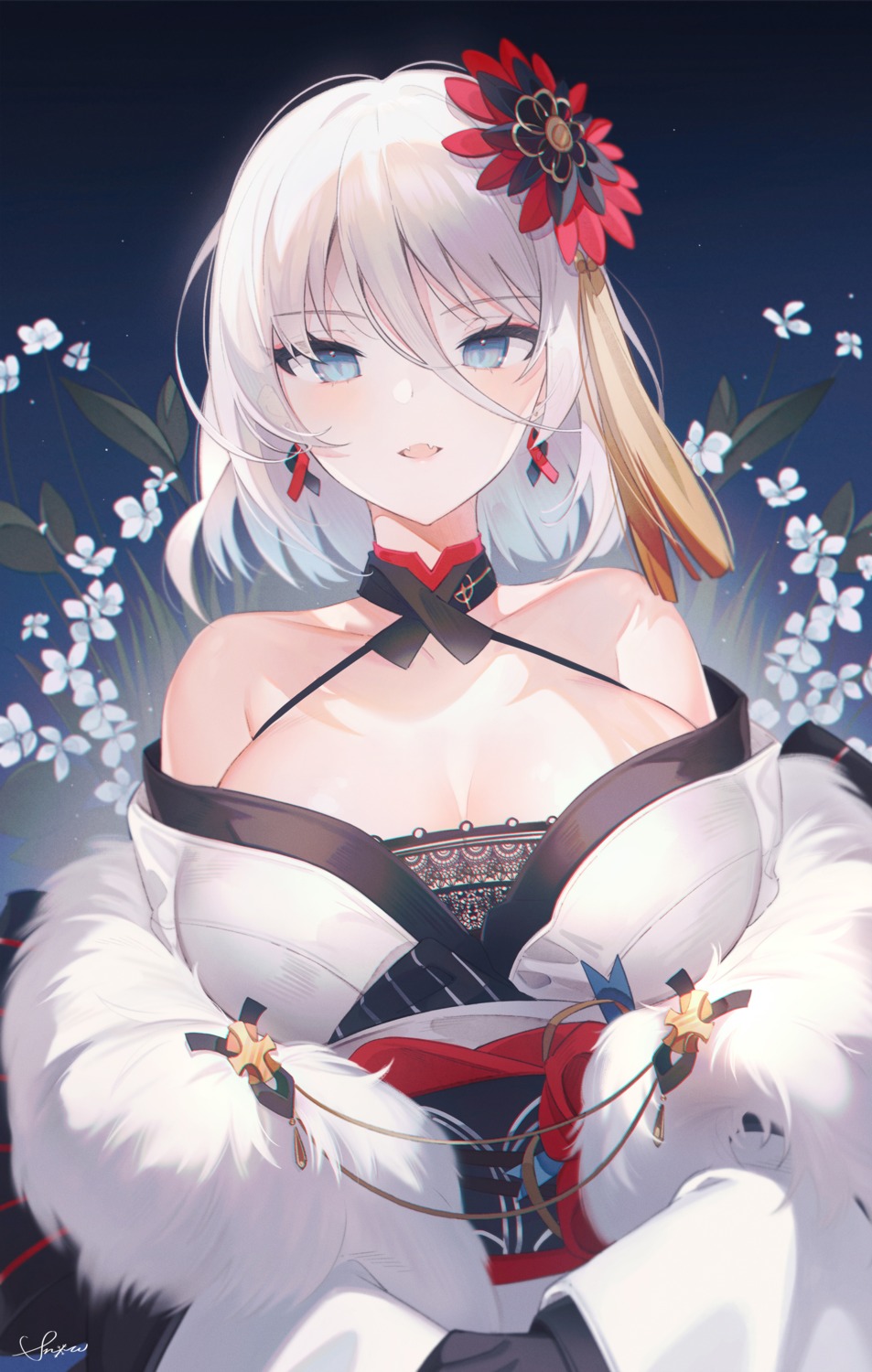 azur_lane japanese_clothes no_bra snow_is tirpitz_(azur_lane)