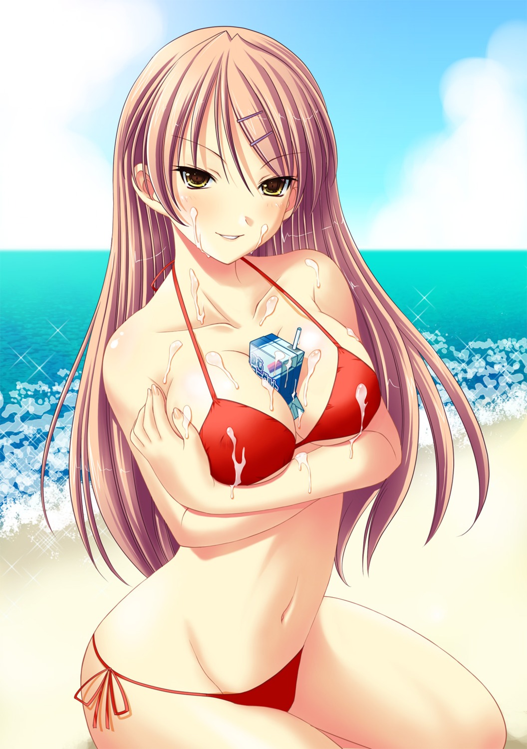 bikini breast_hold cleavage cream saitou_tsukasa swimsuits
