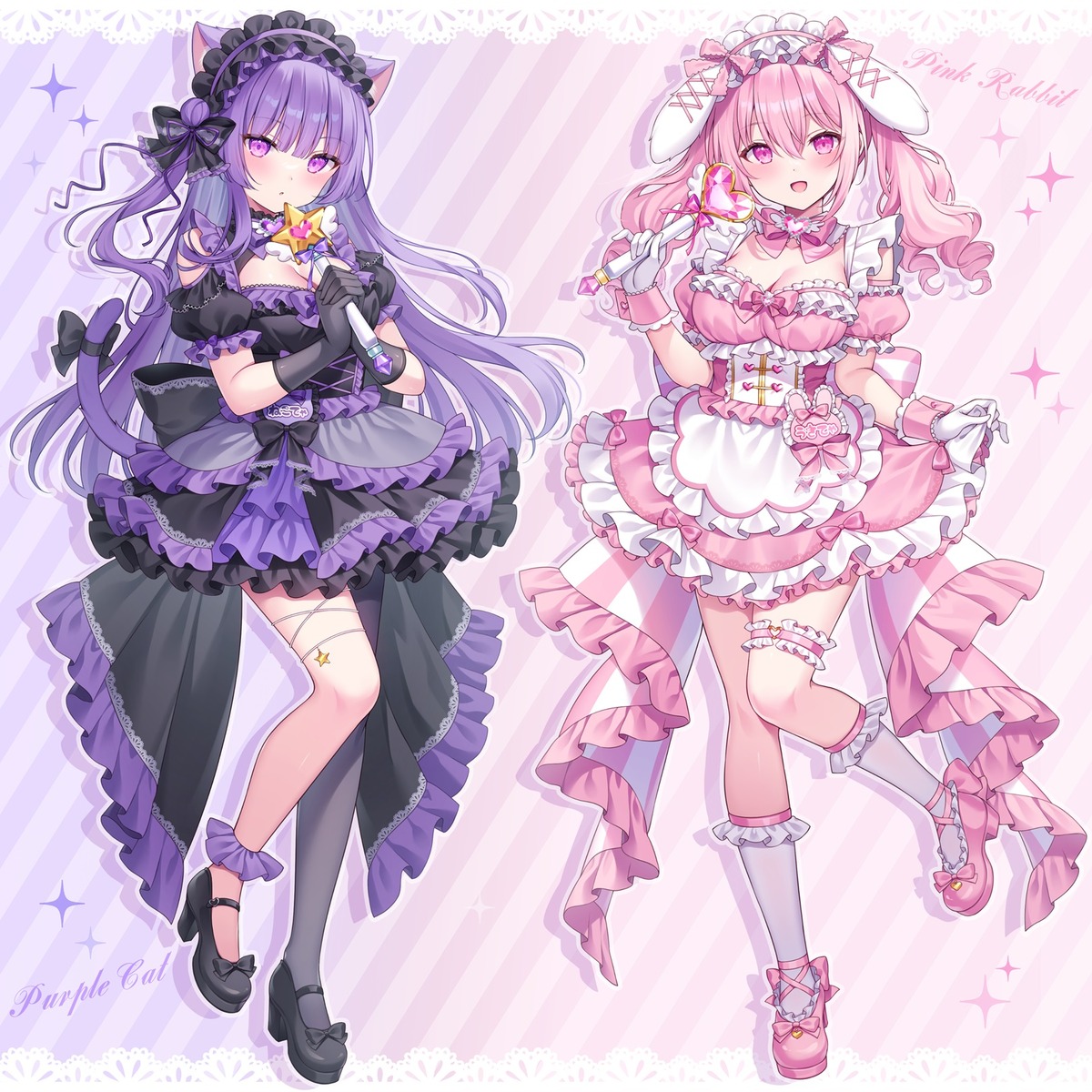 animal_ears bunny_ears dress garter gothic_lolita heels lolita_fashion maid nekomimi siooooono tail