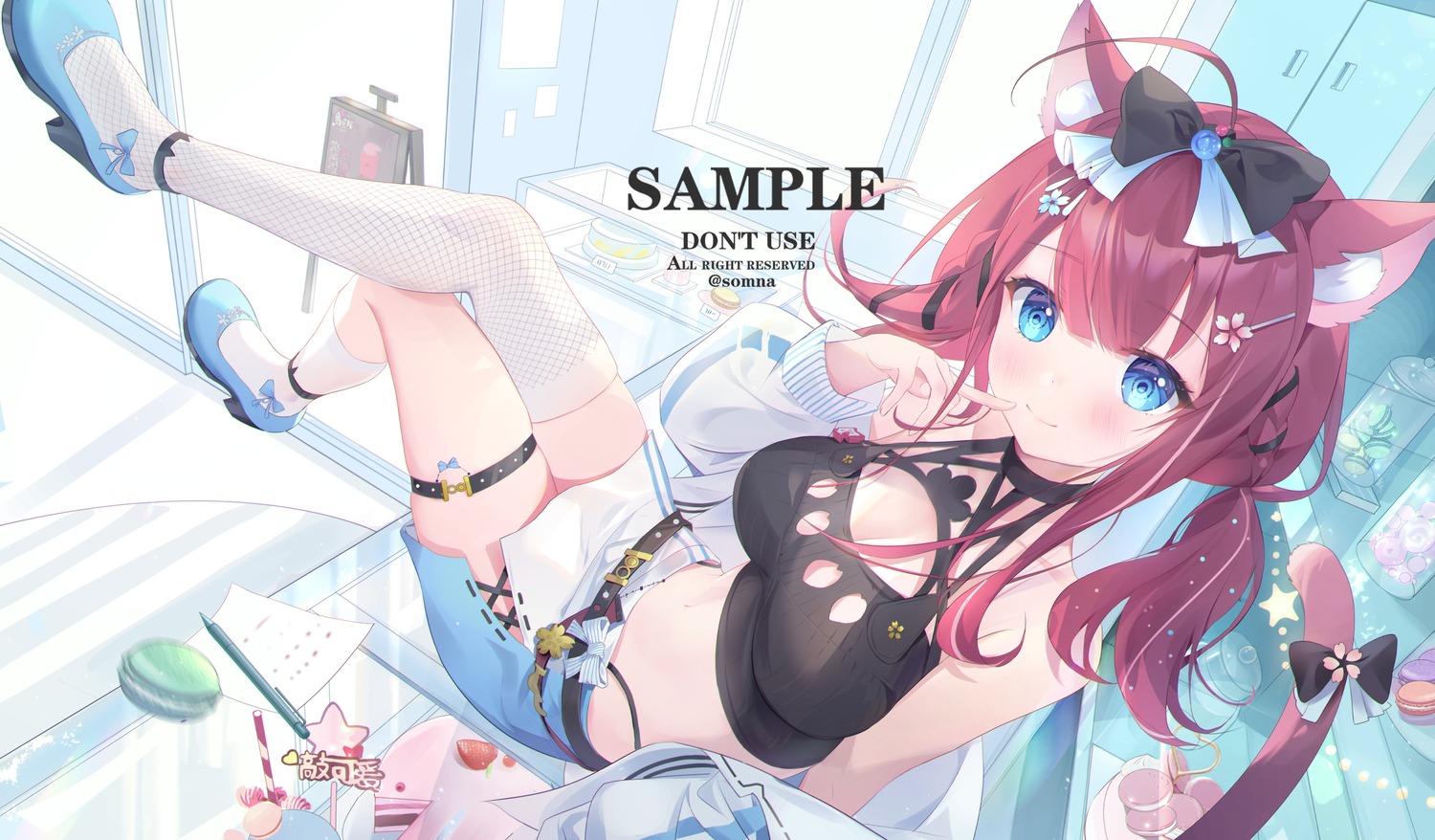 animal_ears cleavage fishnets garter heels nekomimi pantsu sample somna tail thighhighs