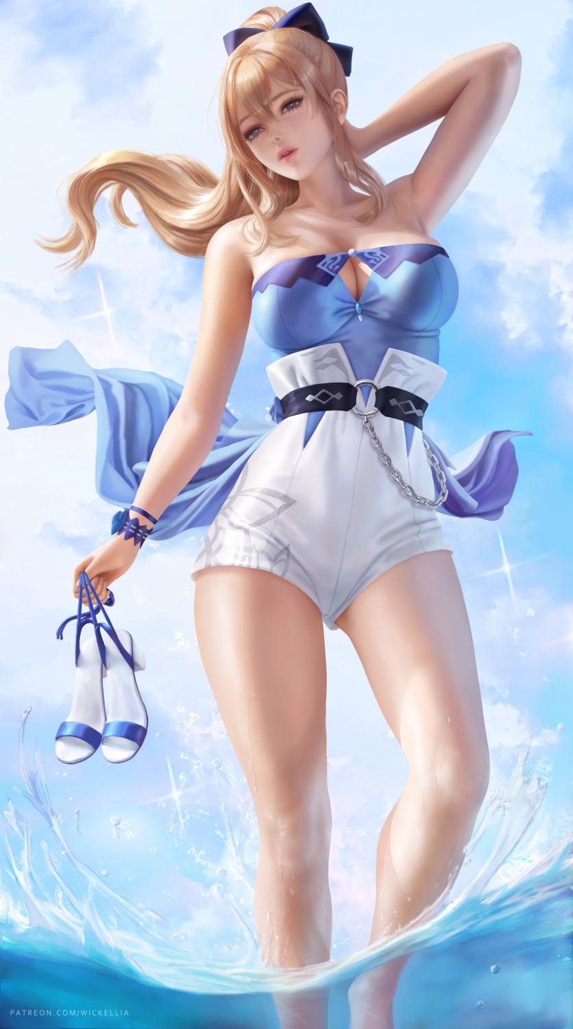 genshin_impact heels jean_(genshin_impact) no_bra wet wickellia